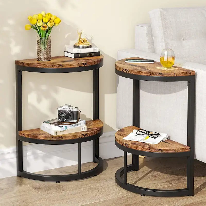 End Table Half Round, Narrow Side Table, Slim C Table for Sofa Couch