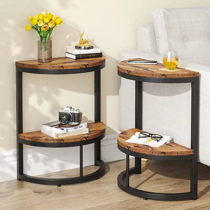 End Table Half Round, Narrow Side Table, Slim C Table for Sofa Couch