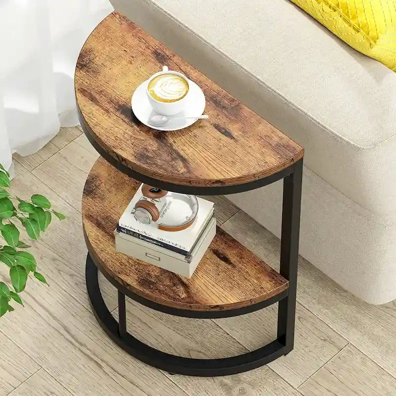 End Table Half Round, Narrow Side Table, Slim C Table for Sofa Couch