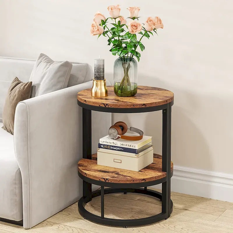 End Table Half Round, Narrow Side Table, Slim C Table for Sofa Couch