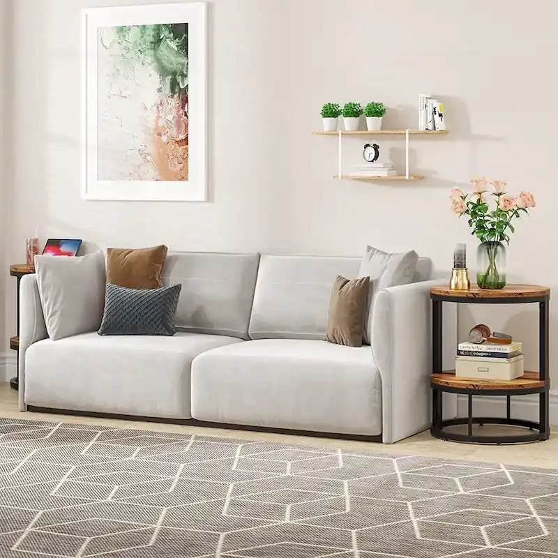 End Table Half Round, Narrow Side Table, Slim C Table for Sofa Couch