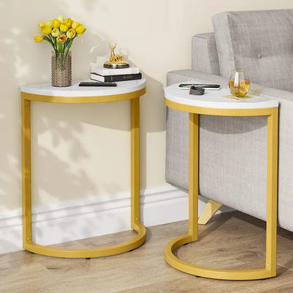 End Table Half Round, Narrow Side Table, Slim C Table for Sofa Couch