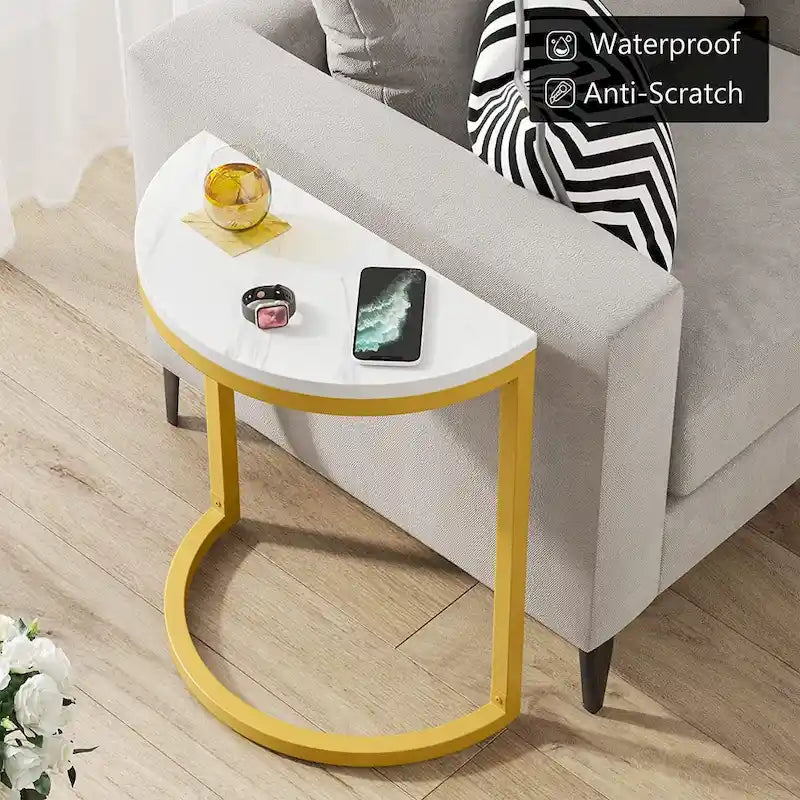 End Table Half Round, Narrow Side Table, Slim C Table for Sofa Couch