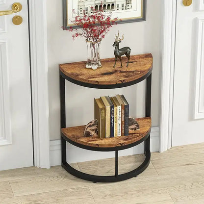 End Table Half Round, Narrow Side Table, Slim C Table for Sofa Couch