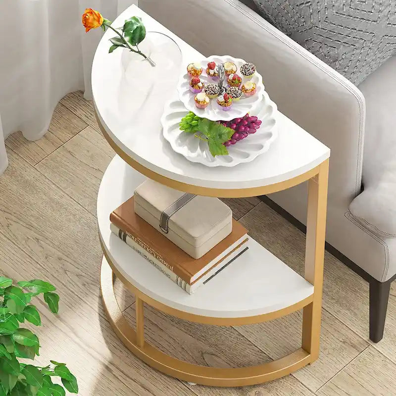 End Table Half Round, Narrow Side Table, Slim C Table for Sofa Couch