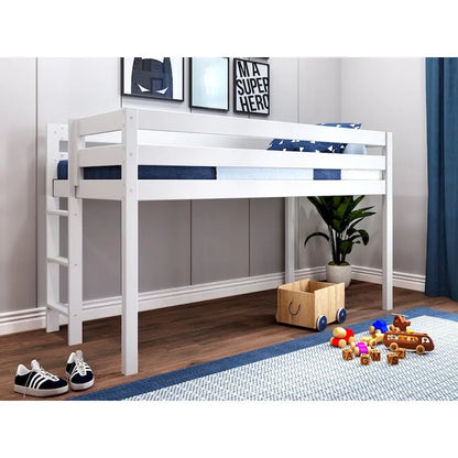 JACKPOT Contemporary Low Loft Twin Bed with End Ladder