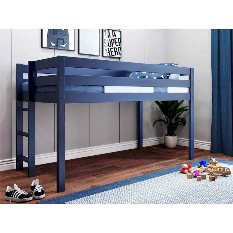 JACKPOT Contemporary Low Loft Twin Bed with End Ladder