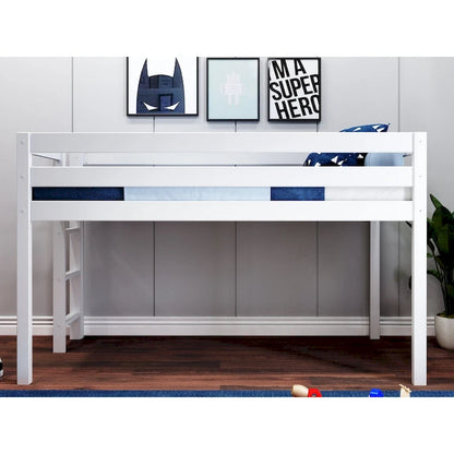 JACKPOT Contemporary Low Loft Twin Bed with End Ladder