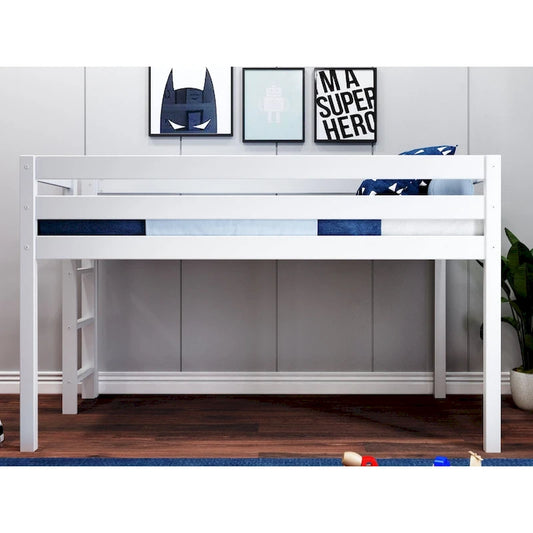 JACKPOT Contemporary Low Loft Twin Bed with End Ladder