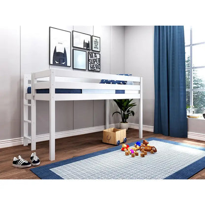 JACKPOT Contemporary Low Loft Twin Bed with End Ladder