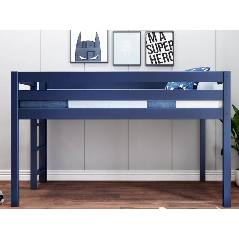 JACKPOT Contemporary Low Loft Twin Bed with End Ladder