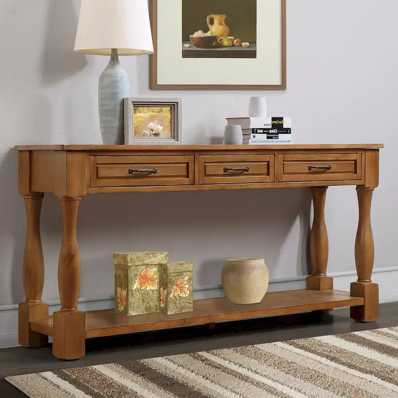 63inch Long Wood Console Table with 3 Drawers and 1 Bottom Shelf for Entryway Hallway Easy Assembly Extra-thick Sofa Table