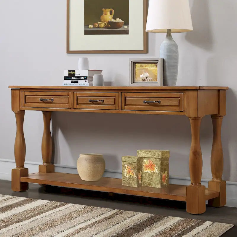 63inch Long Wood Console Table with 3 Drawers and 1 Bottom Shelf for Entryway Hallway Easy Assembly Extra-thick Sofa Table