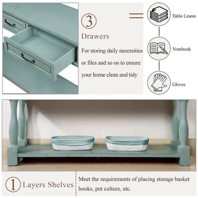 63inch Long Wood Console Table with 3 Drawers and 1 Bottom Shelf for Entryway Hallway Easy Assembly Extra-thick Sofa Table