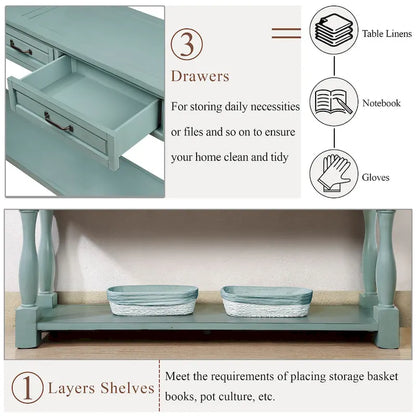 63inch Long Wood Console Table with 3 Drawers and 1 Bottom Shelf for Entryway Hallway Easy Assembly Extra-thick Sofa Table