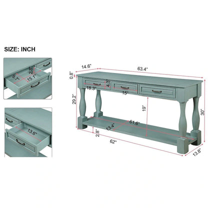 63inch Long Wood Console Table with 3 Drawers and 1 Bottom Shelf for Entryway Hallway Easy Assembly Extra-thick Sofa Table