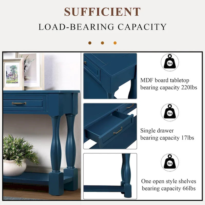 63inch Long Wood Console Table with 3 Drawers and 1 Bottom Shelf for Entryway Hallway Easy Assembly Extra-thick Sofa Table