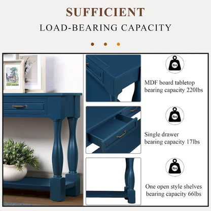 63inch Long Wood Console Table with 3 Drawers and 1 Bottom Shelf for Entryway Hallway Easy Assembly Extra-thick Sofa Table