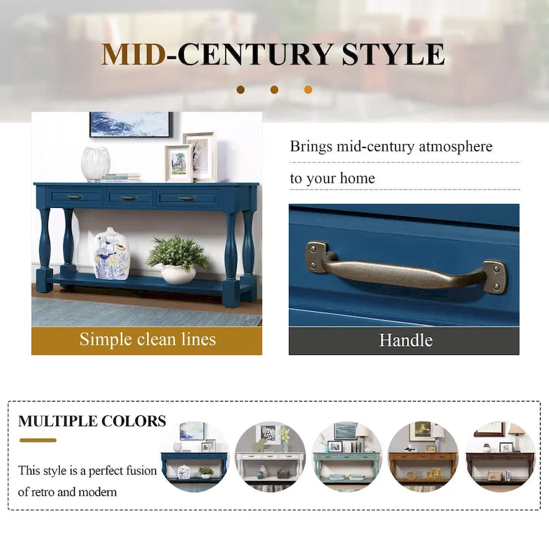 63inch Long Wood Console Table with 3 Drawers and 1 Bottom Shelf for Entryway Hallway Easy Assembly Extra-thick Sofa Table