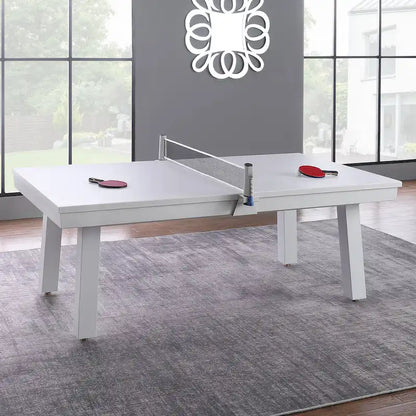 Norwalk Indoor/Outdoor 7ft Slate Pool Table 6-Seater Dining Set with 4 Benches & Accessories, White Finish