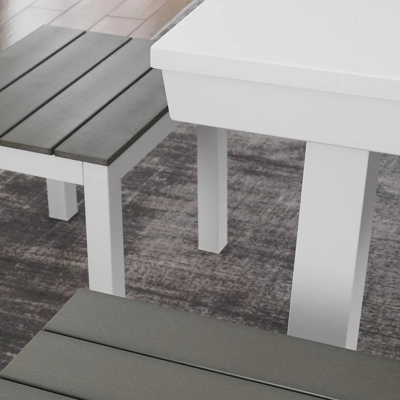 Norwalk Indoor/Outdoor 7ft Slate Pool Table 6-Seater Dining Set with 4 Benches & Accessories, White Finish