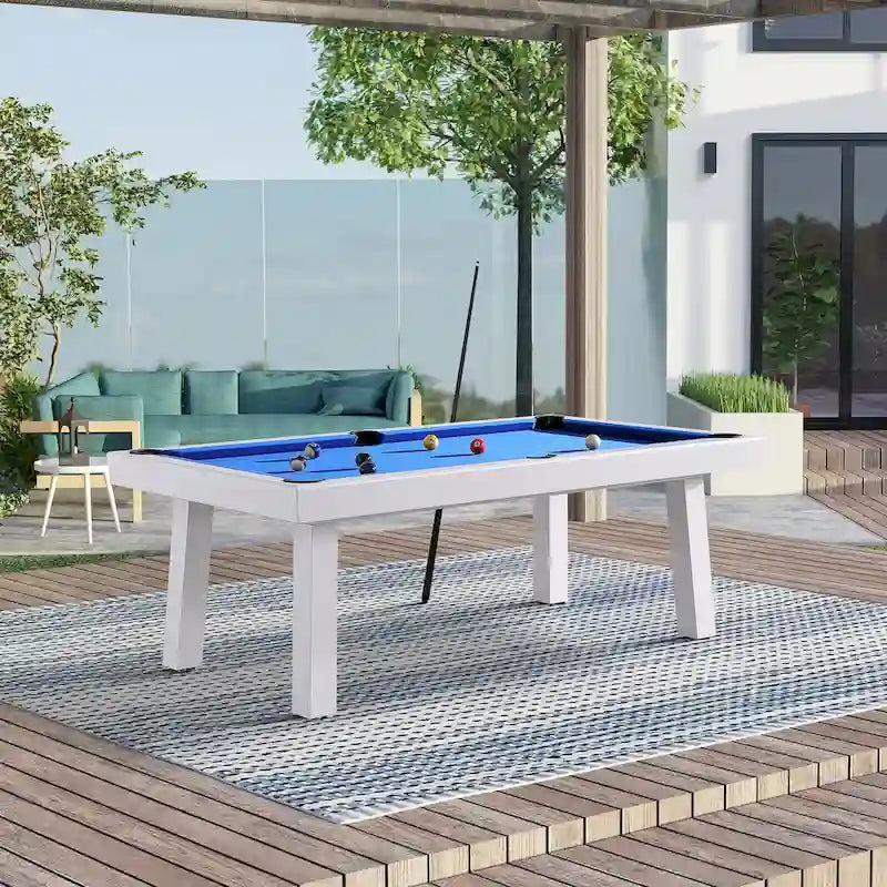 Norwalk Indoor/Outdoor 7ft Slate Pool Table 6-Seater Dining Set with 4 Benches & Accessories, White Finish