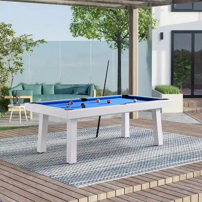 Norwalk Indoor/Outdoor 7ft Slate Pool Table 6-Seater Dining Set with 4 Benches & Accessories, White Finish