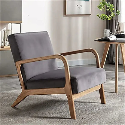 Kreindy Velvet/ Wood Mid-century Modern Armchair