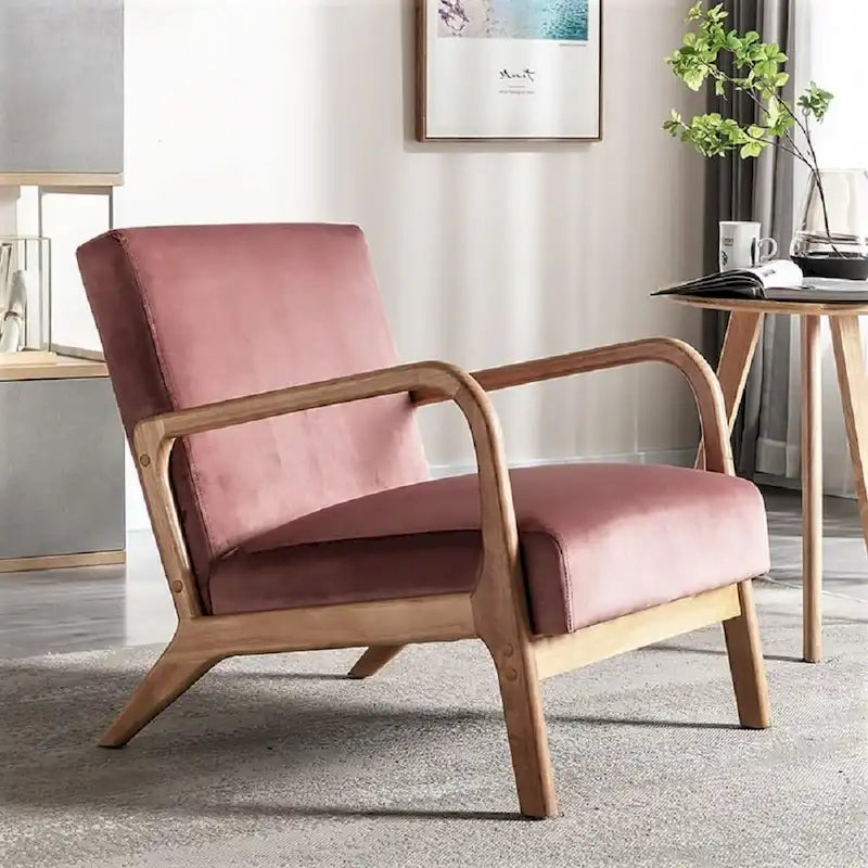 Kreindy Velvet/ Wood Mid-century Modern Armchair