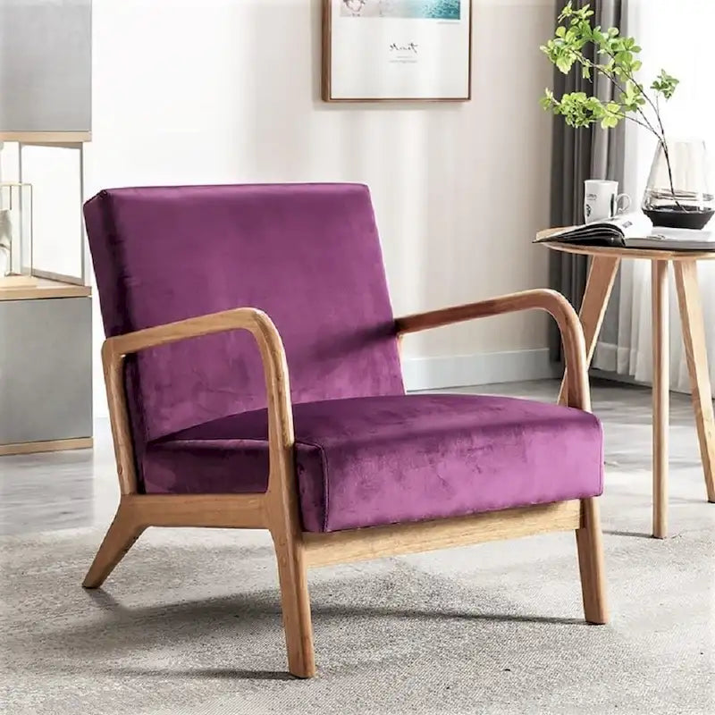 Kreindy Velvet/ Wood Mid-century Modern Armchair