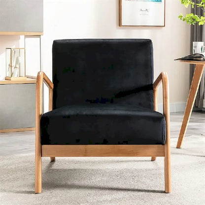 Kreindy Velvet/ Wood Mid-century Modern Armchair