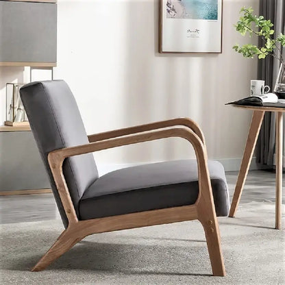 Kreindy Velvet/ Wood Mid-century Modern Armchair