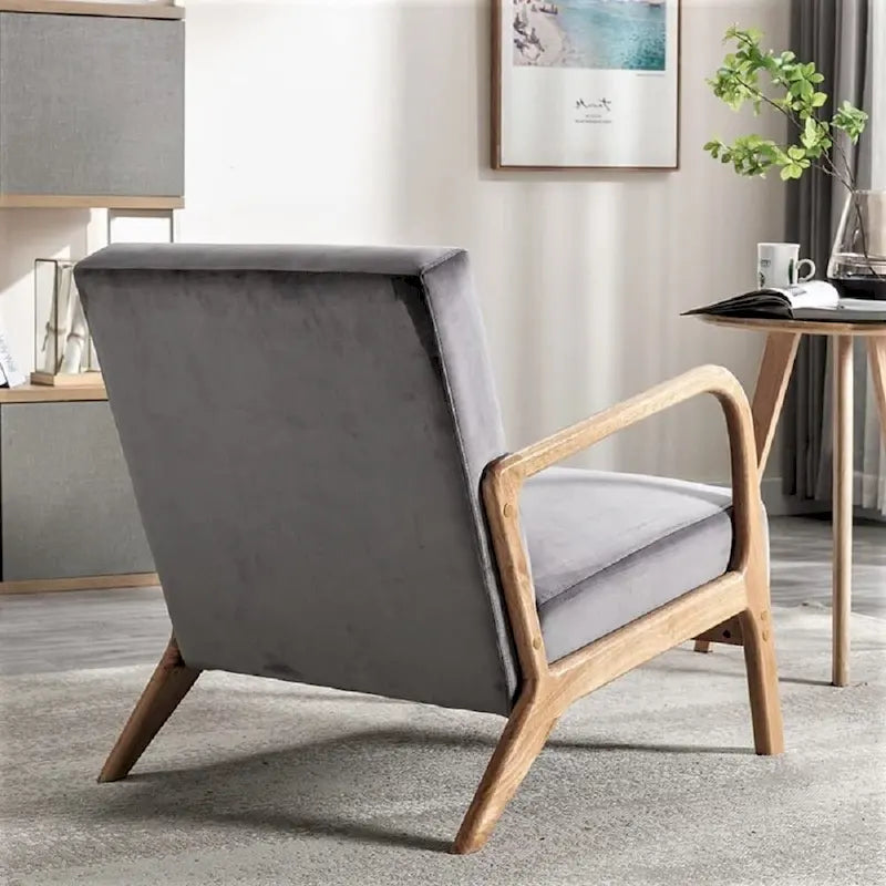 Kreindy Velvet/ Wood Mid-century Modern Armchair