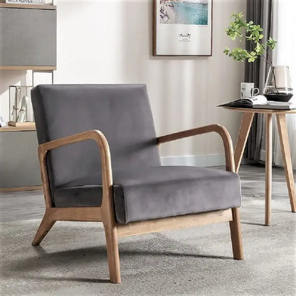 Kreindy Velvet/ Wood Mid-century Modern Armchair