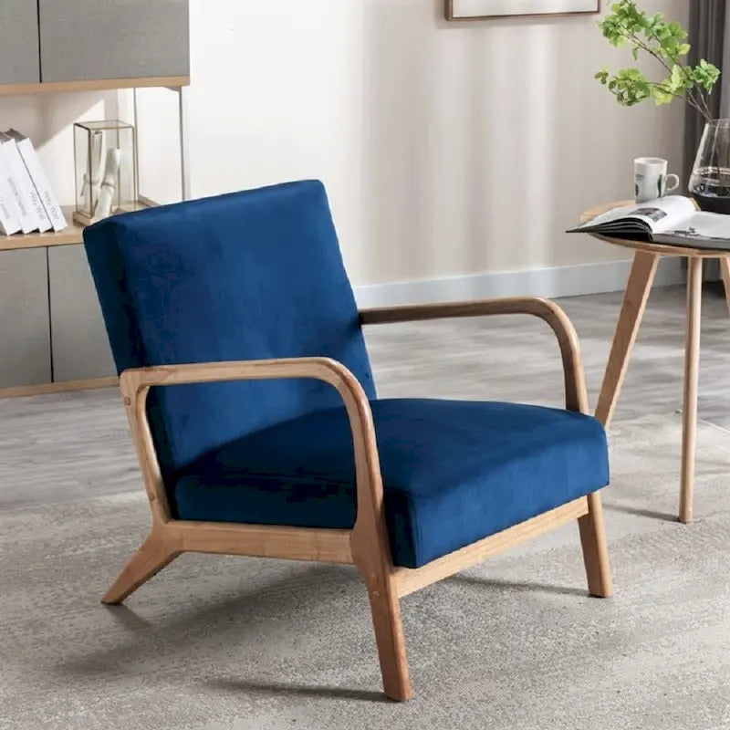 Kreindy Velvet/ Wood Mid-century Modern Armchair