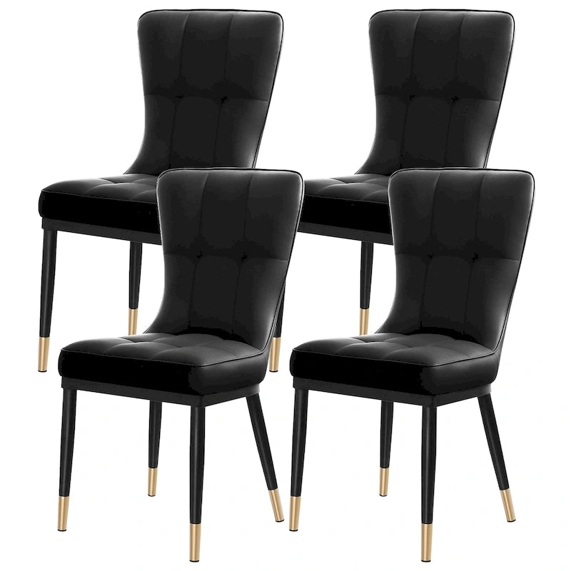 Faux Leather Upholstered Dining Chairs Set of 4 with Checked Pattern