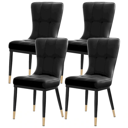 Faux Leather Upholstered Dining Chairs Set of 4 with Checked Pattern