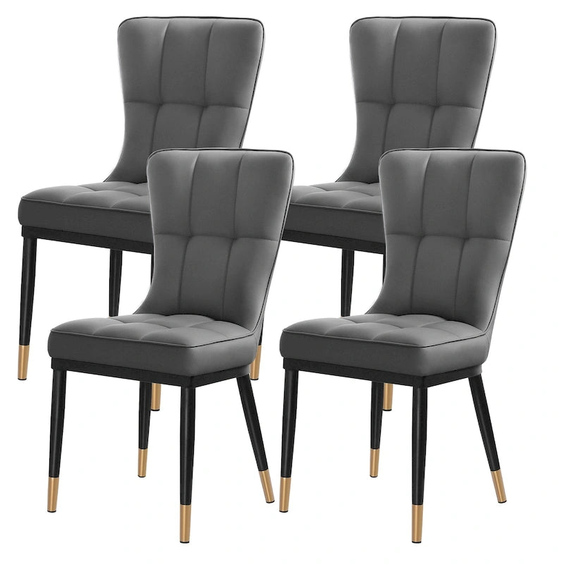 Faux Leather Upholstered Dining Chairs Set of 4 with Checked Pattern