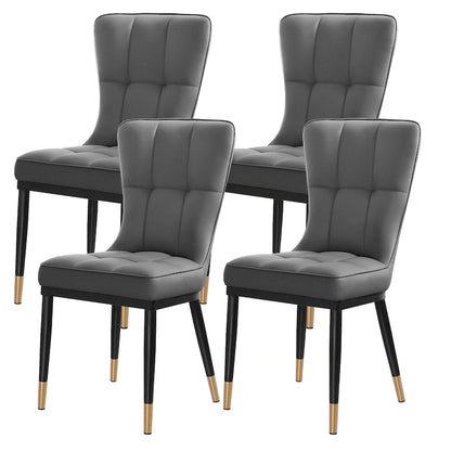 Faux Leather Upholstered Dining Chairs Set of 4 with Checked Pattern