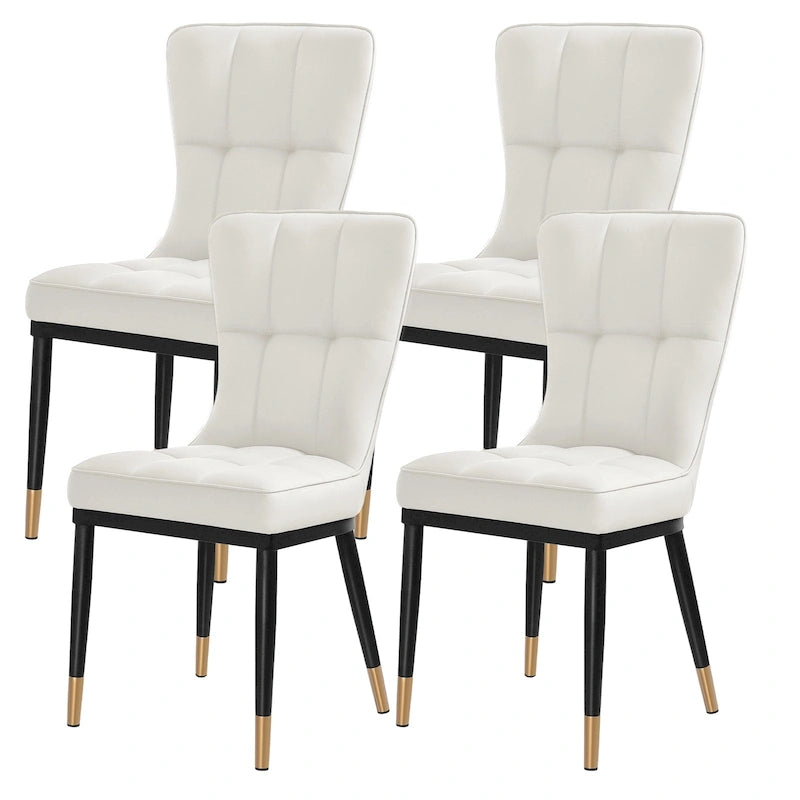 Faux Leather Upholstered Dining Chairs Set of 4 with Checked Pattern