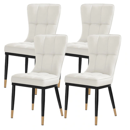 Faux Leather Upholstered Dining Chairs Set of 4 with Checked Pattern