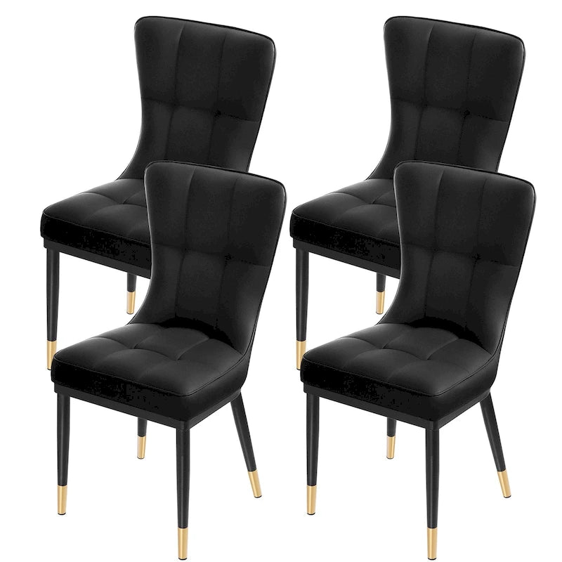 Faux Leather Upholstered Dining Chairs Set of 4 with Checked Pattern