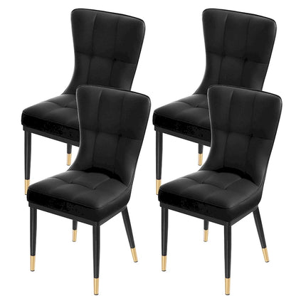 Faux Leather Upholstered Dining Chairs Set of 4 with Checked Pattern