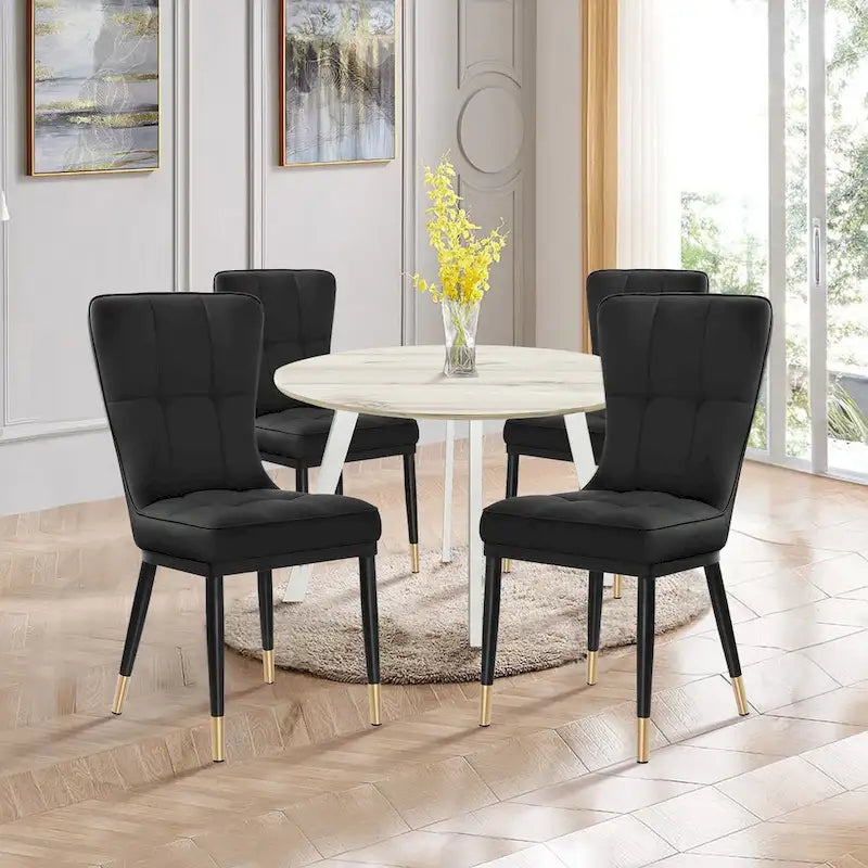 Faux Leather Upholstered Dining Chairs Set of 4 with Checked Pattern