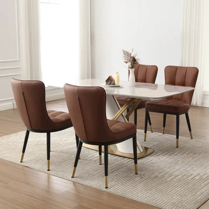 Faux Leather Upholstered Dining Chairs Set of 4 with Checked Pattern
