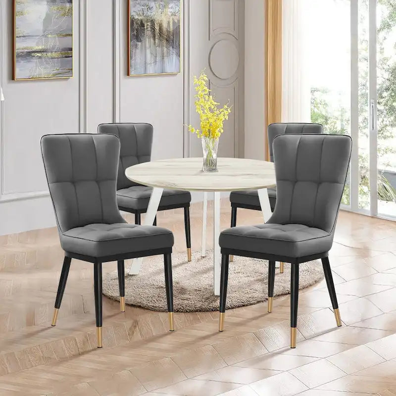 Faux Leather Upholstered Dining Chairs Set of 4 with Checked Pattern