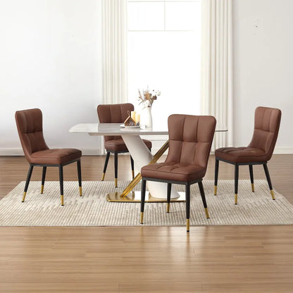 Faux Leather Upholstered Dining Chairs Set of 4 with Checked Pattern