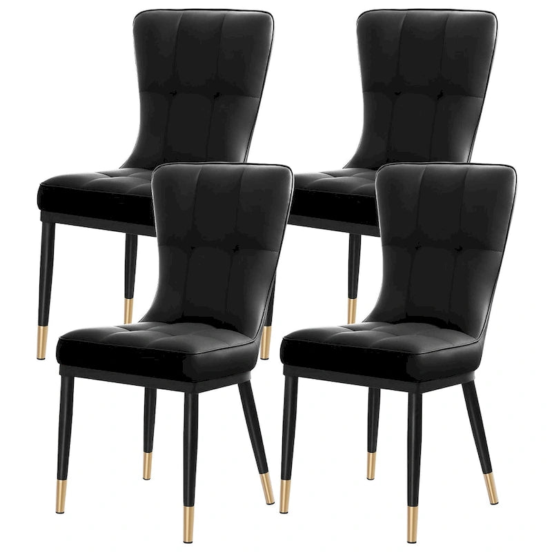 Faux Leather Upholstered Dining Chairs Set of 4 with Checked Pattern