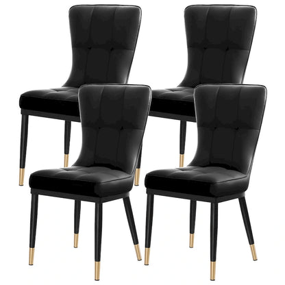 Faux Leather Upholstered Dining Chairs Set of 4 with Checked Pattern