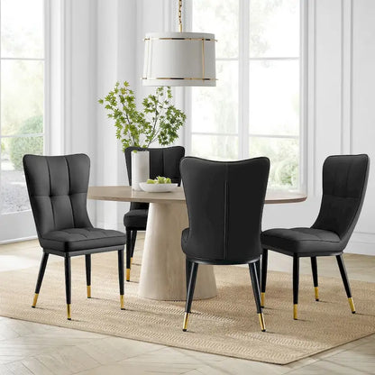 Faux Leather Upholstered Dining Chairs Set of 4 with Checked Pattern